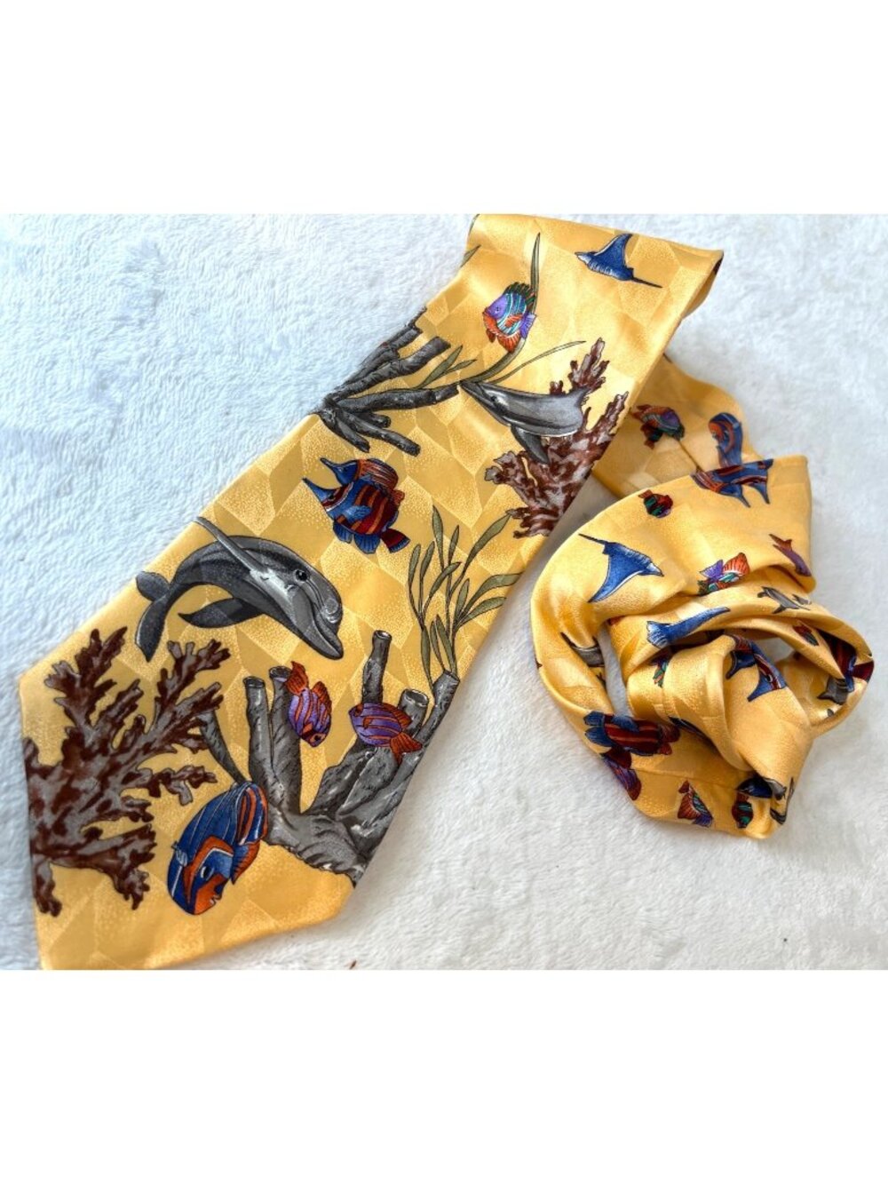 Tropicals by Tango Tie Silk Necktie Ocean Coral Reef Fish Sea Dolphins Rays
